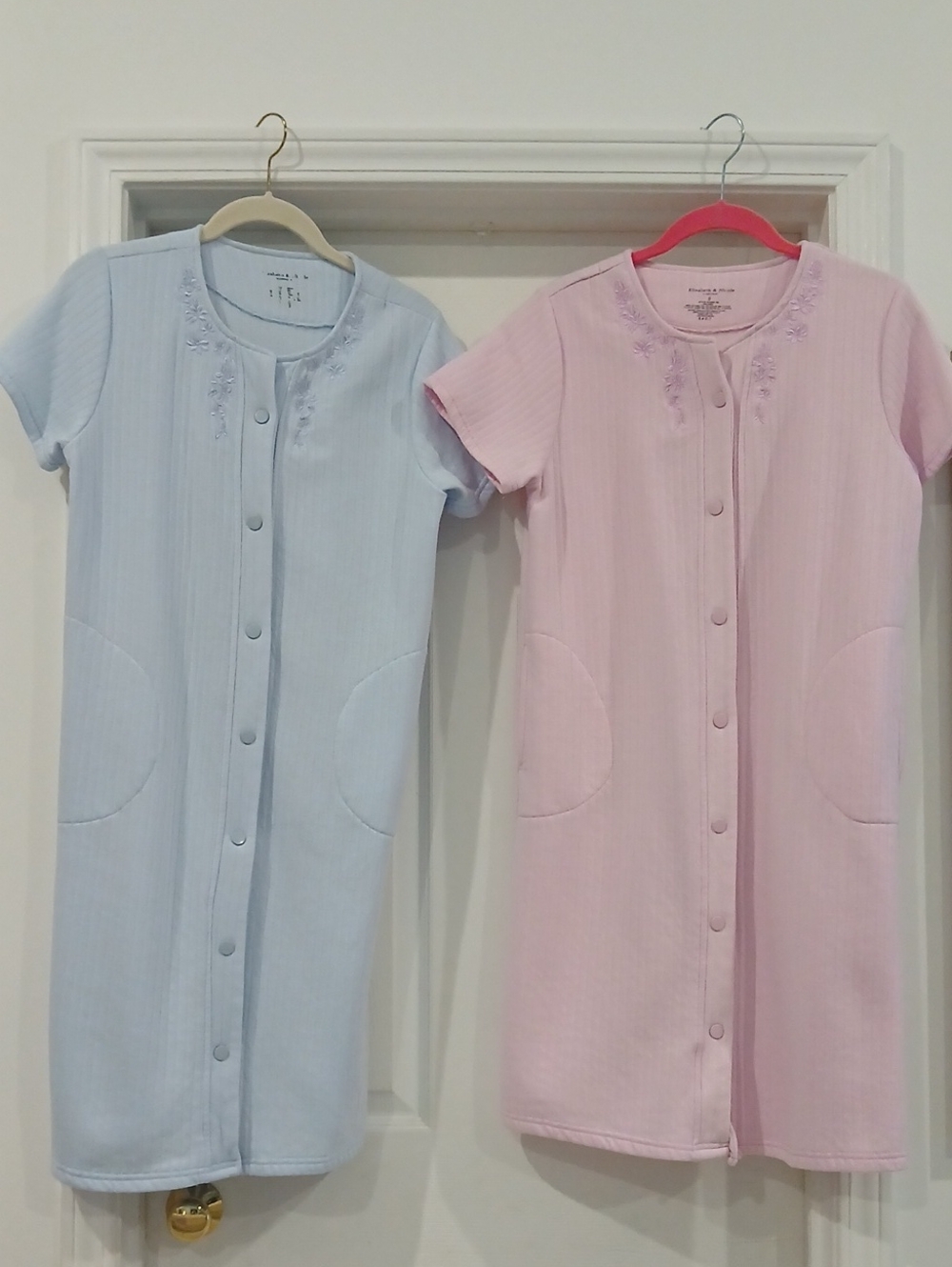 Classic Short-Sleeve Front-Button Robe — Pink And Blue Set Of 2